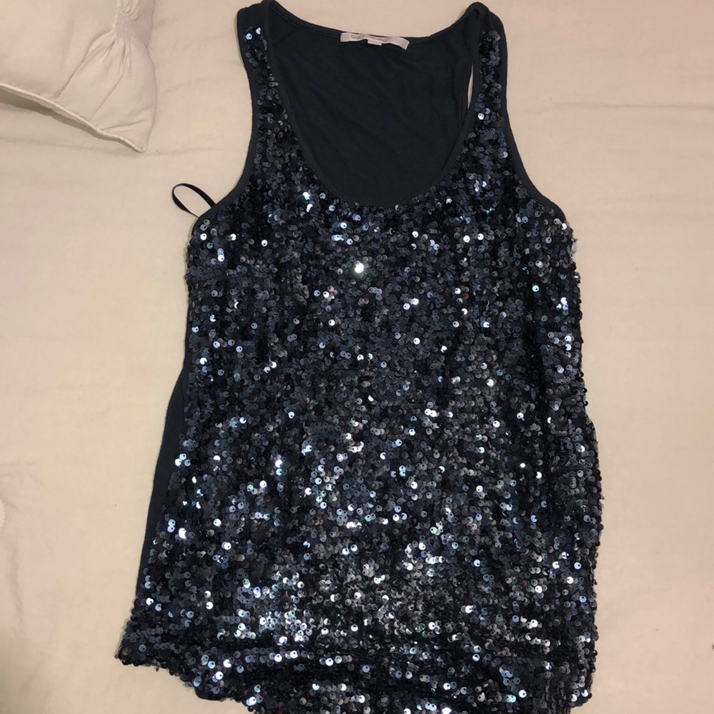 Blue Sequin Tank Top